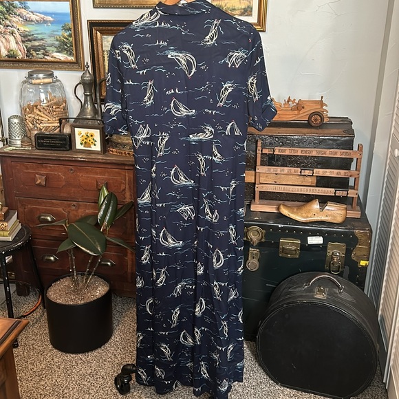 VINTAGE Liz Claiborne Crazy Horse Nautical Print Maxi Dress - Picture 6 of 7